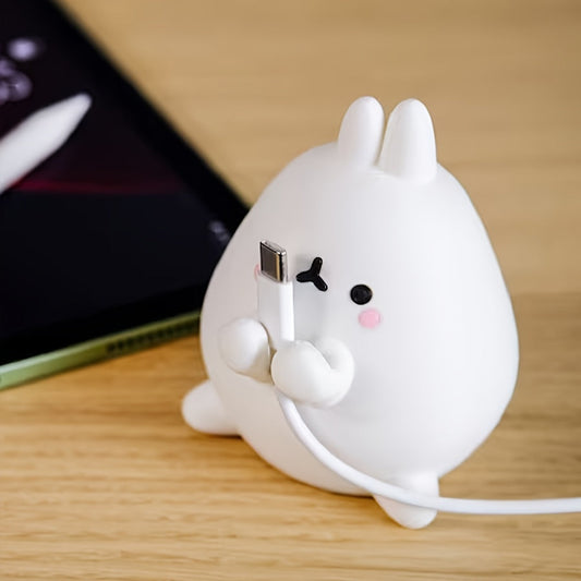 Cute Rabbit-Shaped Pen Holder & Cable Organizer - White Plastic, Novelty Desk Accessory Tudoushop