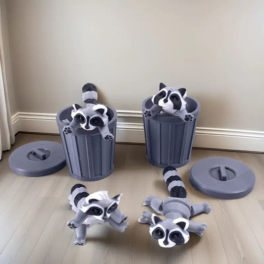 Adorable 3D Printed Raccoon Trash Can Decoration - Articulated, Lifelike Gray and White Raccoon in Dark Gray Bin, Perfect for Indoor/Outdoor Display, No Power Needed, Ideal for Halloween, Christmas, Easter, Thanksgiving Tudoushop