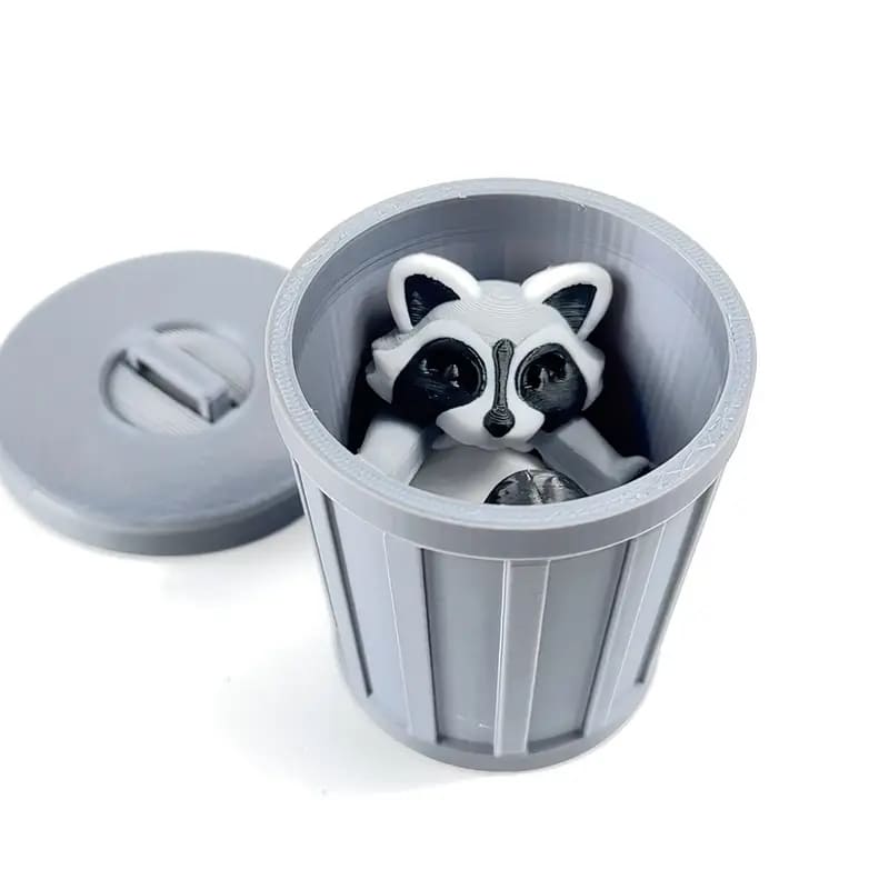 Adorable 3D Printed Raccoon Trash Can Decoration - Articulated, Lifelike Gray and White Raccoon in Dark Gray Bin, Perfect for Indoor/Outdoor Display, No Power Needed, Ideal for Halloween, Christmas, Easter, Thanksgiving Tudoushop