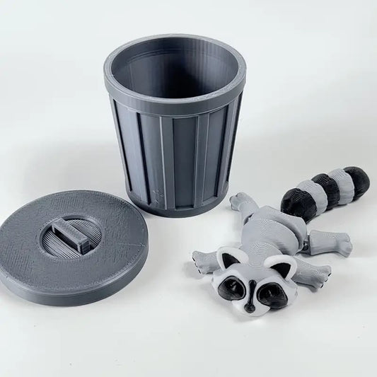 Adorable 3D Printed Raccoon Trash Can Decoration - Articulated, Lifelike Gray and White Raccoon in Dark Gray Bin, Perfect for Indoor/Outdoor Display, No Power Needed, Ideal for Halloween, Christmas, Easter, Thanksgiving Tudoushop